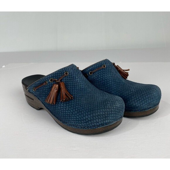 Dansko Womens Blue Nubuck Leather Mules Slip On Shoes Size 37/6.5-7 Clog - Picture 2 of 13